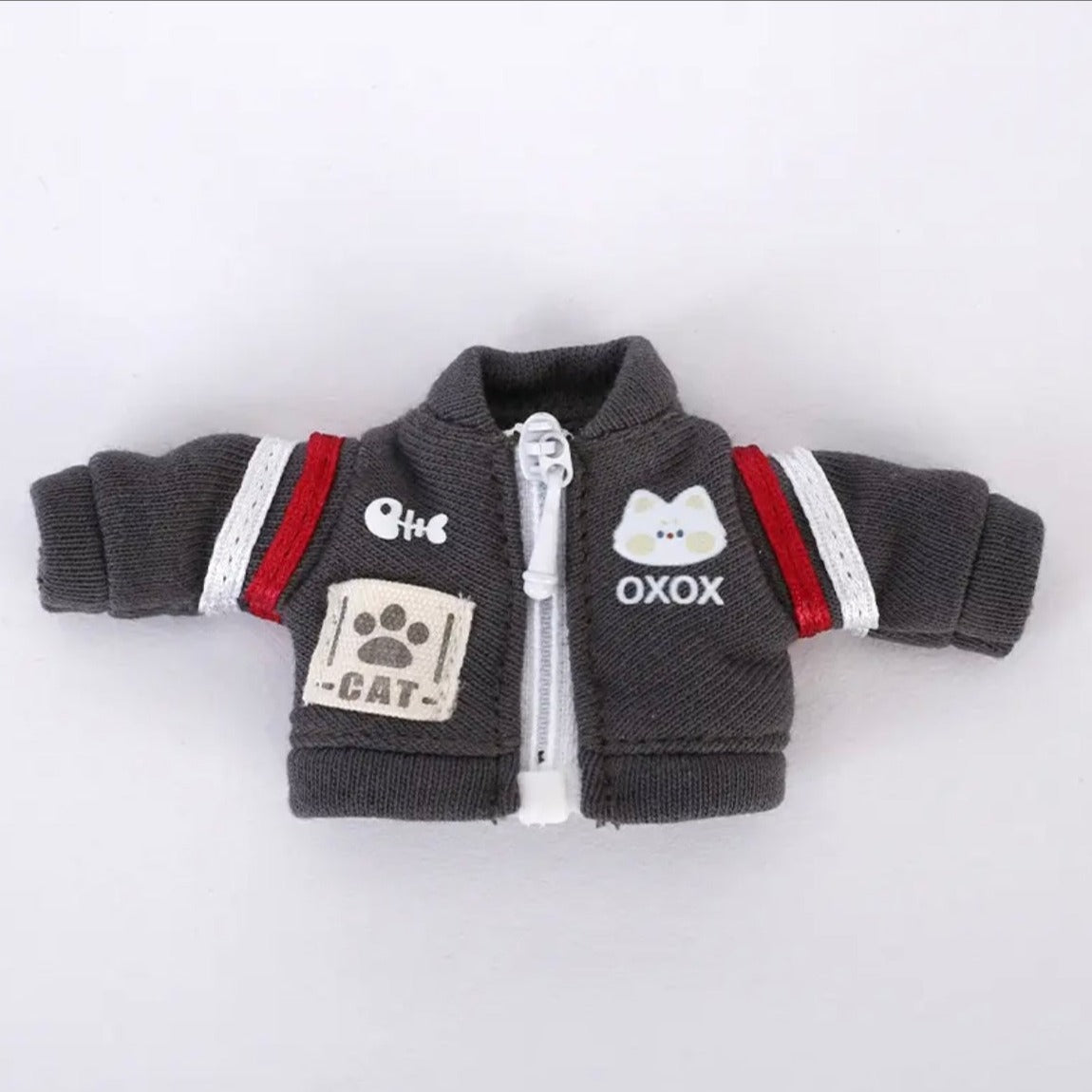 1/12ドール用 猫柄スタジャン グレー